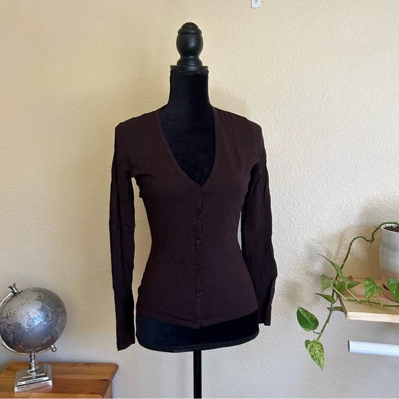 INC international concepts Brown Cardigan V Neck Button Up Sweater - Picture 2 of 16